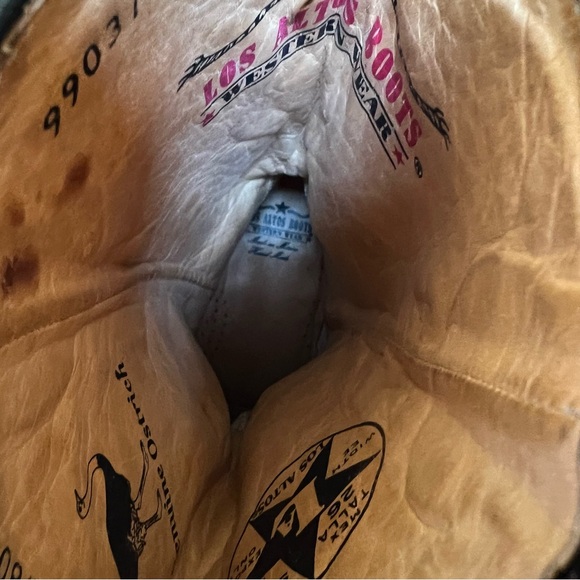 Los Altos Boots Ostrich Black Cherry Pointed Toe Cowboy Boots Size 7 - Picture 15 of 17